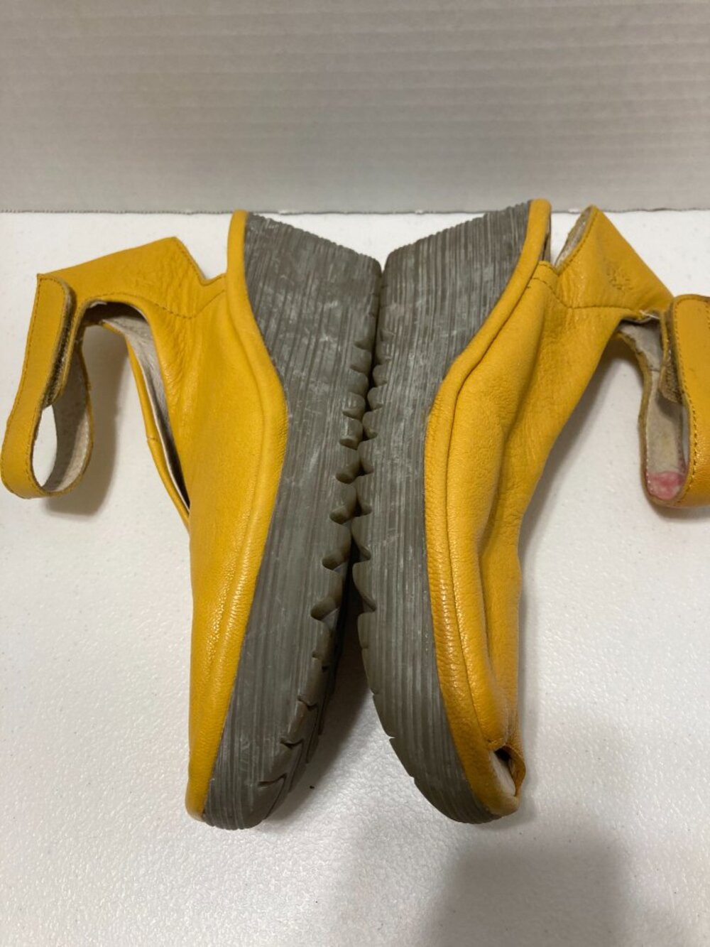 Fly London Yala Wedge Sandals Yellow Leather Peep Toe Ankle Strap Size 36 - Picture 11 of 14